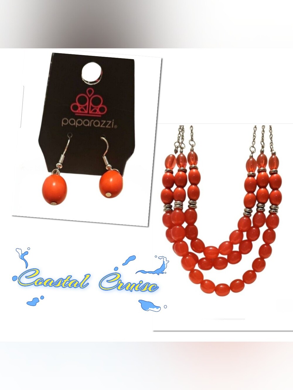 Paparazzi 'Coastal Cruise' Dark Pink Acrylic Bead Jewelry Set In Silver Tone - Picture 1 of 8